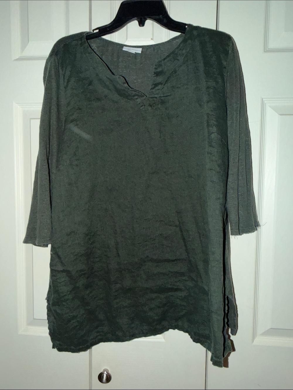 J. Jill Olive Green V-Neck Linen Tunic Top